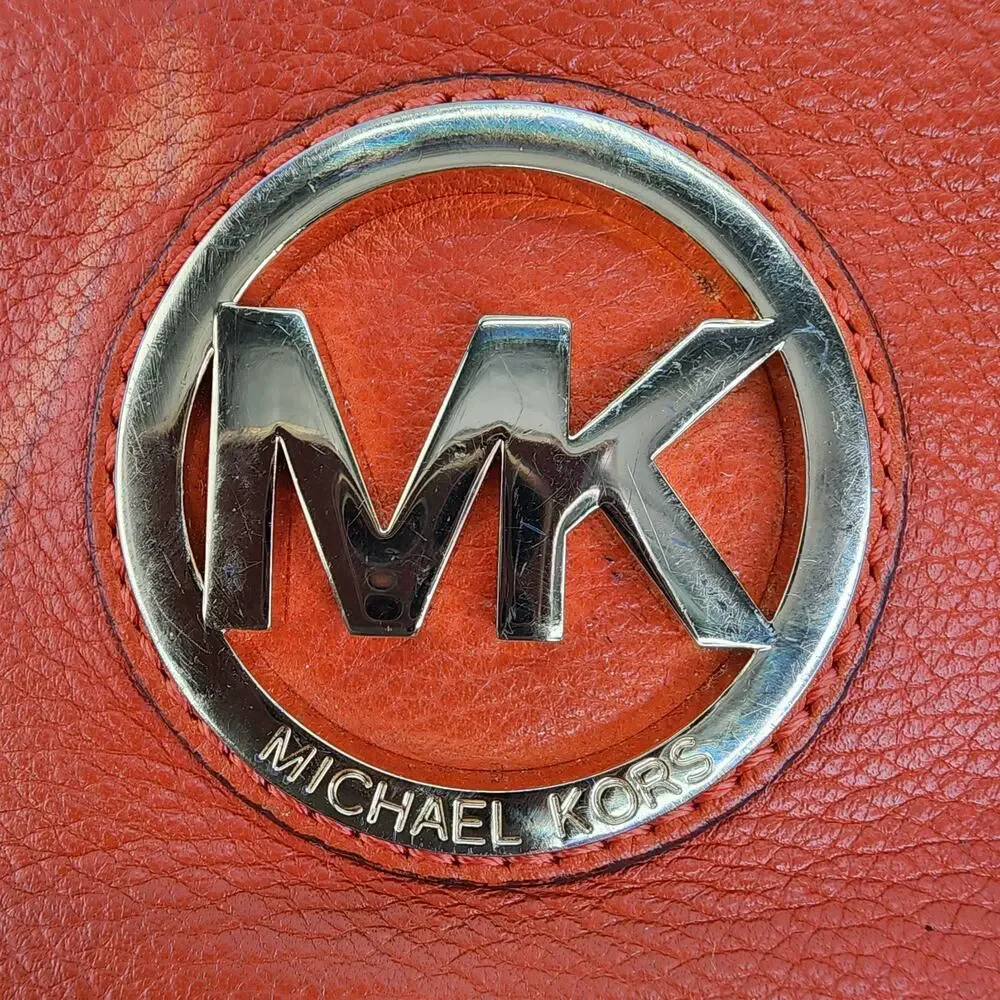 Michael Kors Fulton Wristlet Clementine Leather Orange Zip Clutch 7" Strap Flaws - Picture 2 of 12